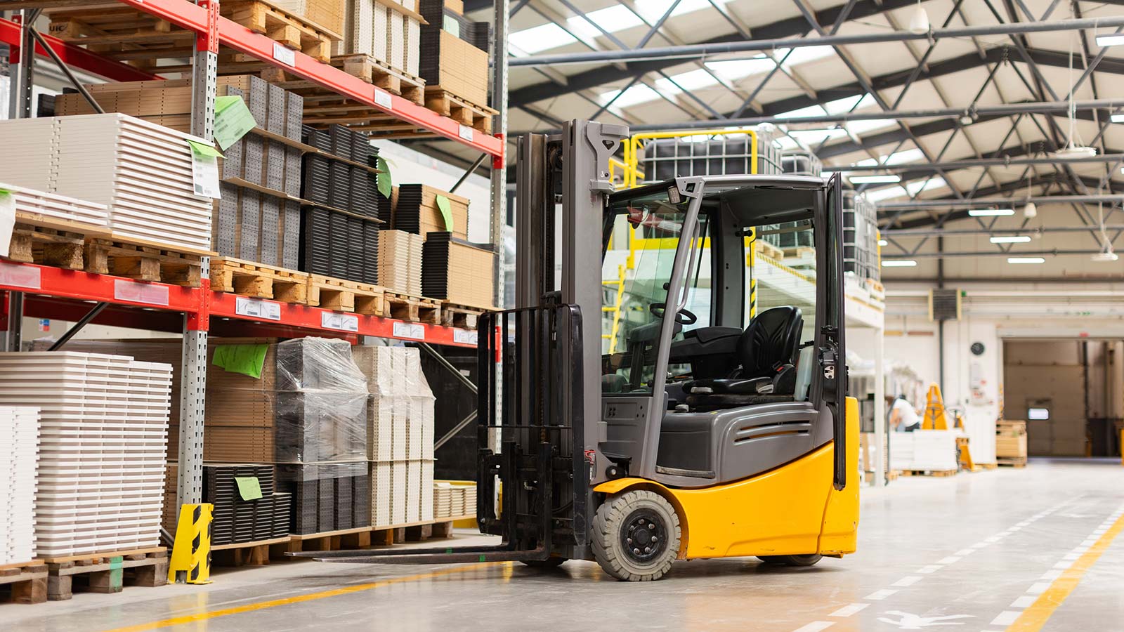 Forklift truck in warehouse